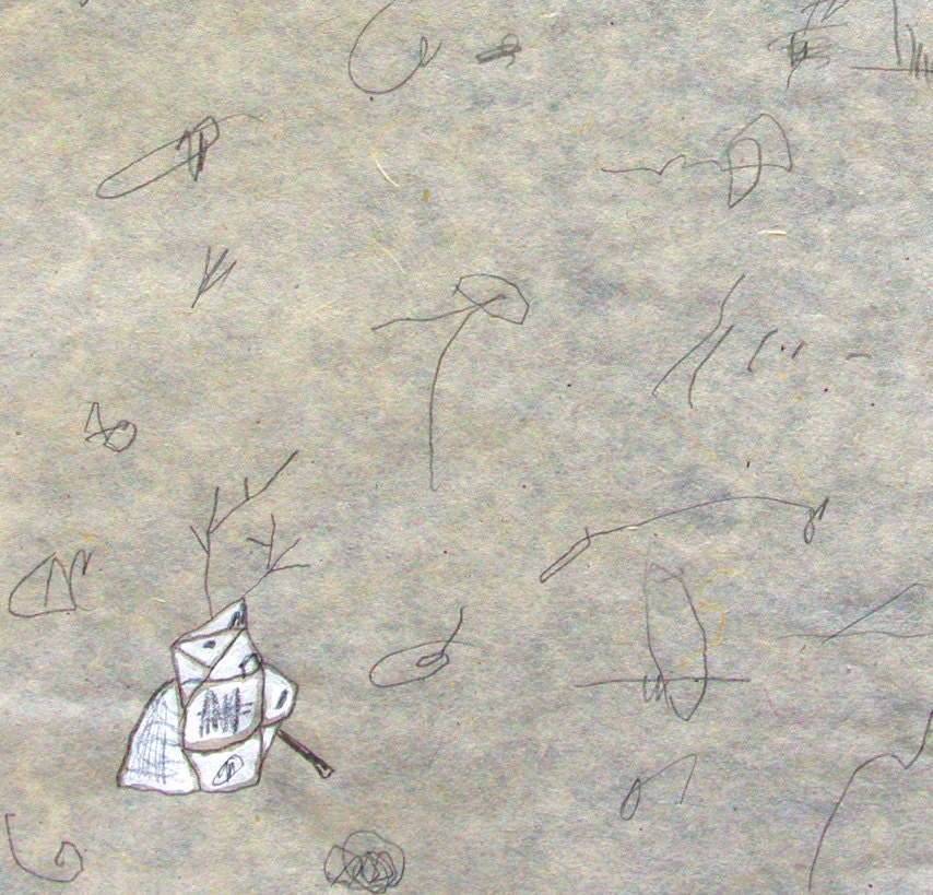 Pencil and Acrylic Drawing on Handmade Paper / Rock Sanctuary no.1