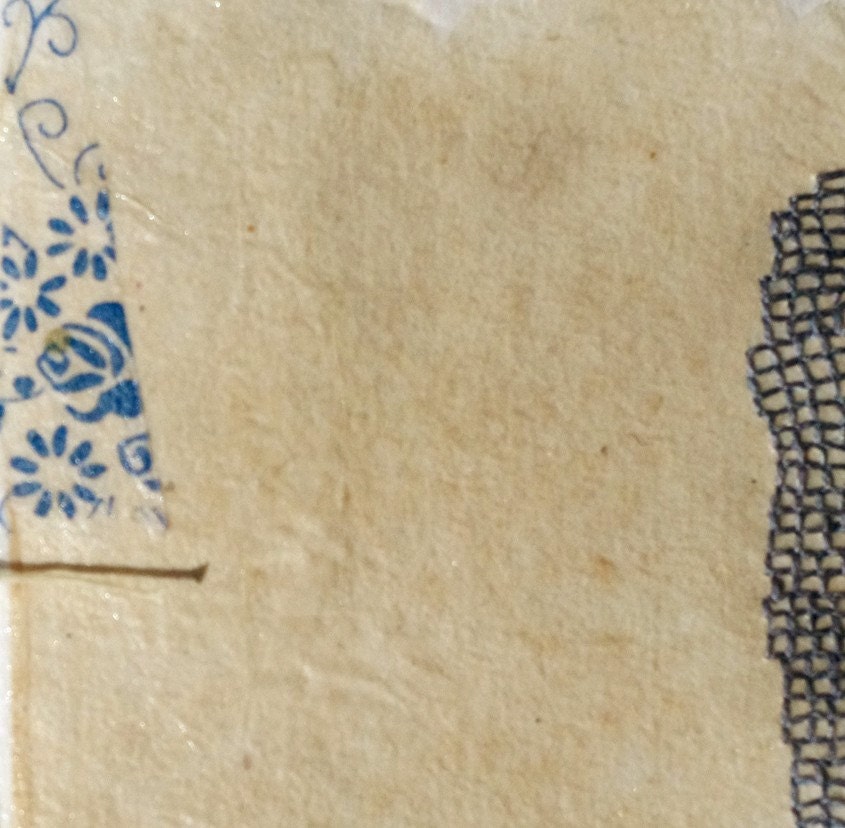 Book Pages Embroidered in Blue / Mixed Media on Japanese Paper