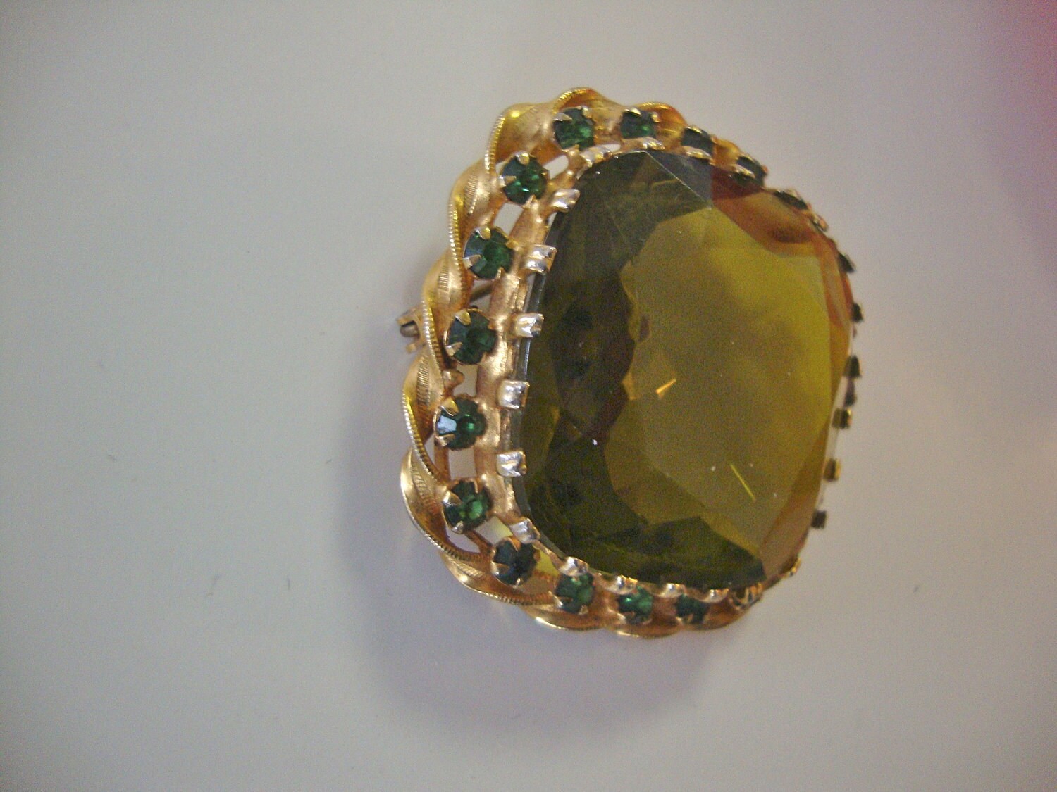 Austria Olivine Glass Brooch