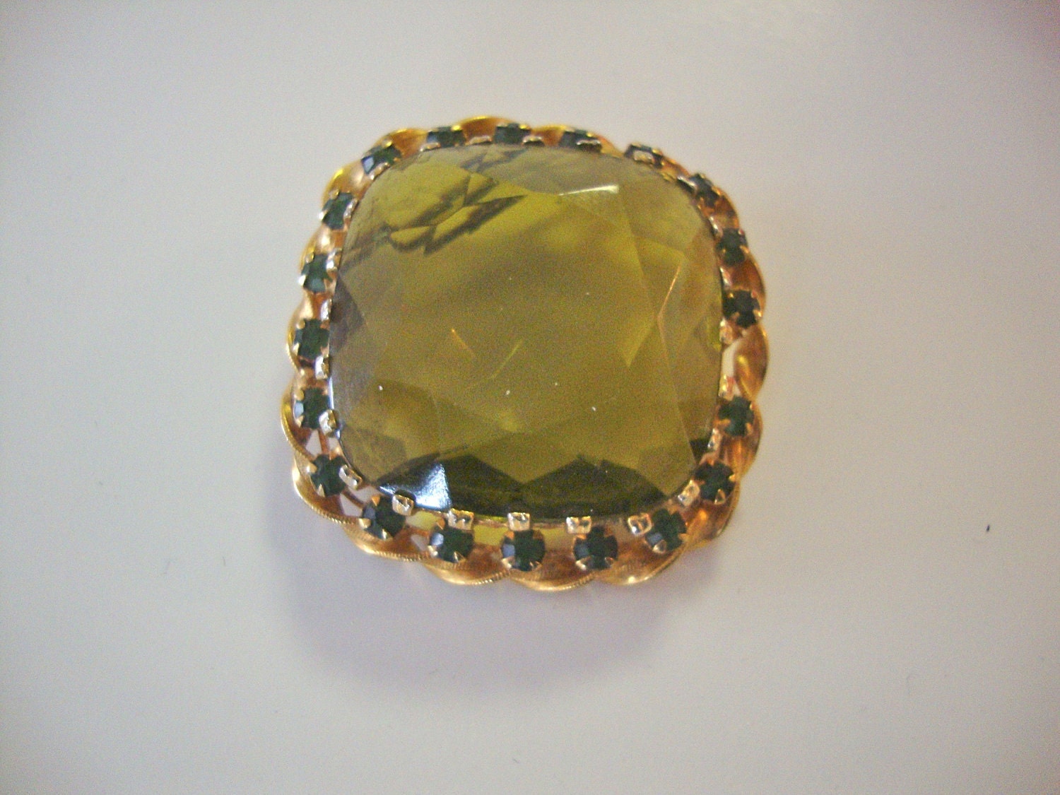 Austria Olivine Glass Brooch