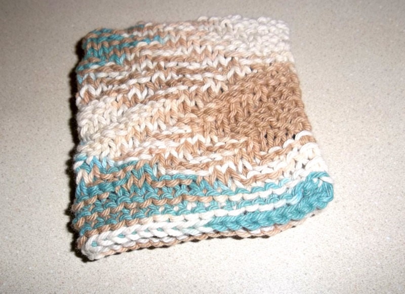 Hand Knit Ecru Mocha Sage Green Dish/Face/Spa Cloth
