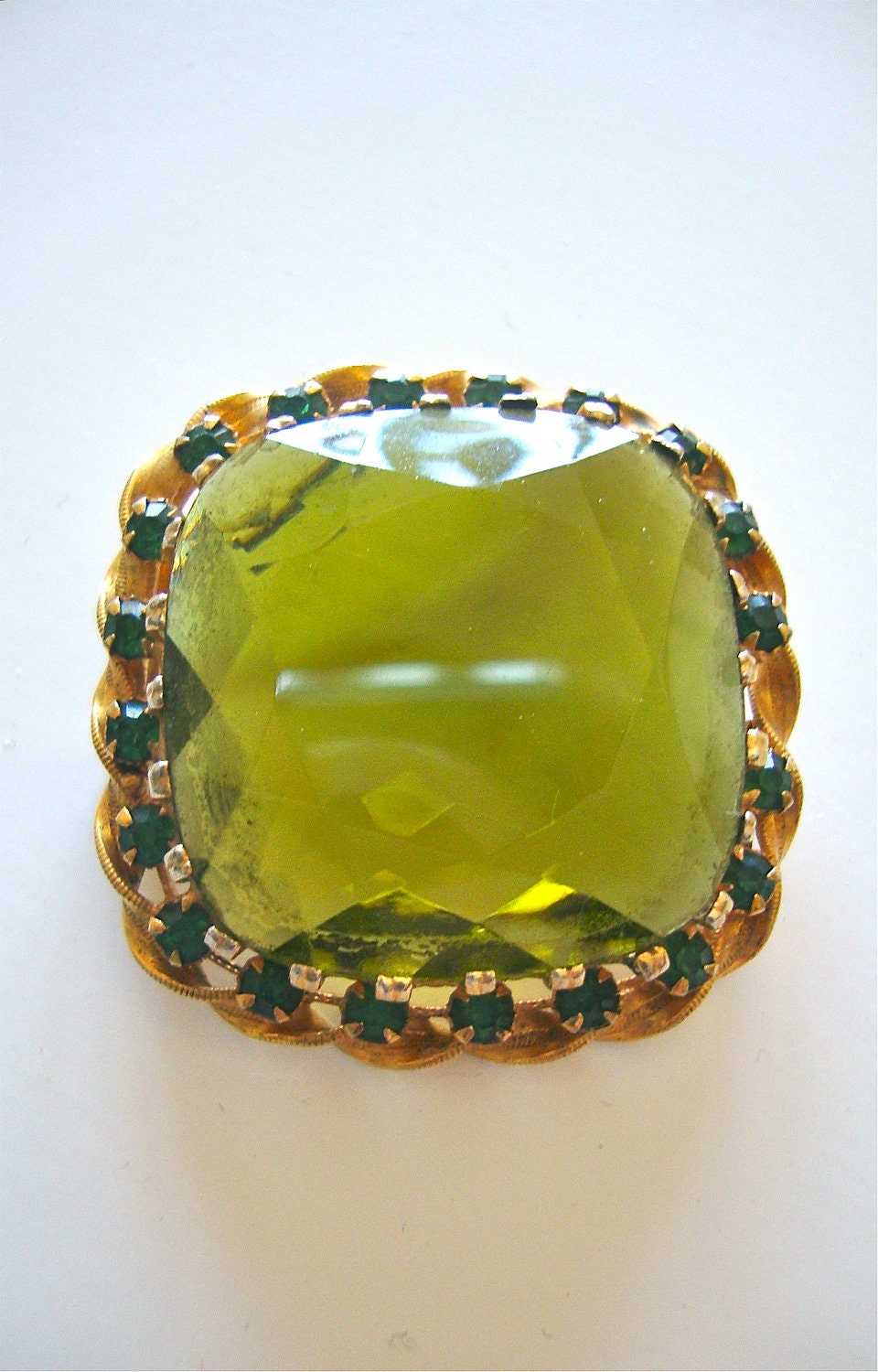 Austria Olivine Glass Brooch