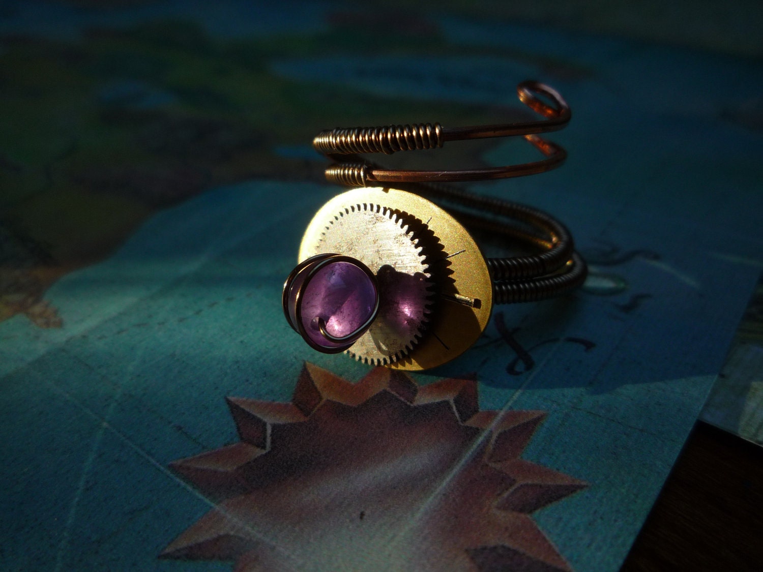 Minerva: Steampunk Adjustable Ring, Wire Wrapped Steampunk Upcycled Ring, Watch Part Adjustable Steampunk Ring, Steampunk Jewelry