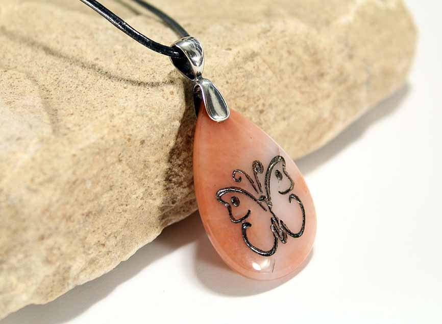 Butterfly - Transformation, Love and Soul - Engraved Stone Pendant - Oregon Picture Jasper