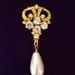 Fleur de Lis Baroque Pearl Brooch with Rhinestones
