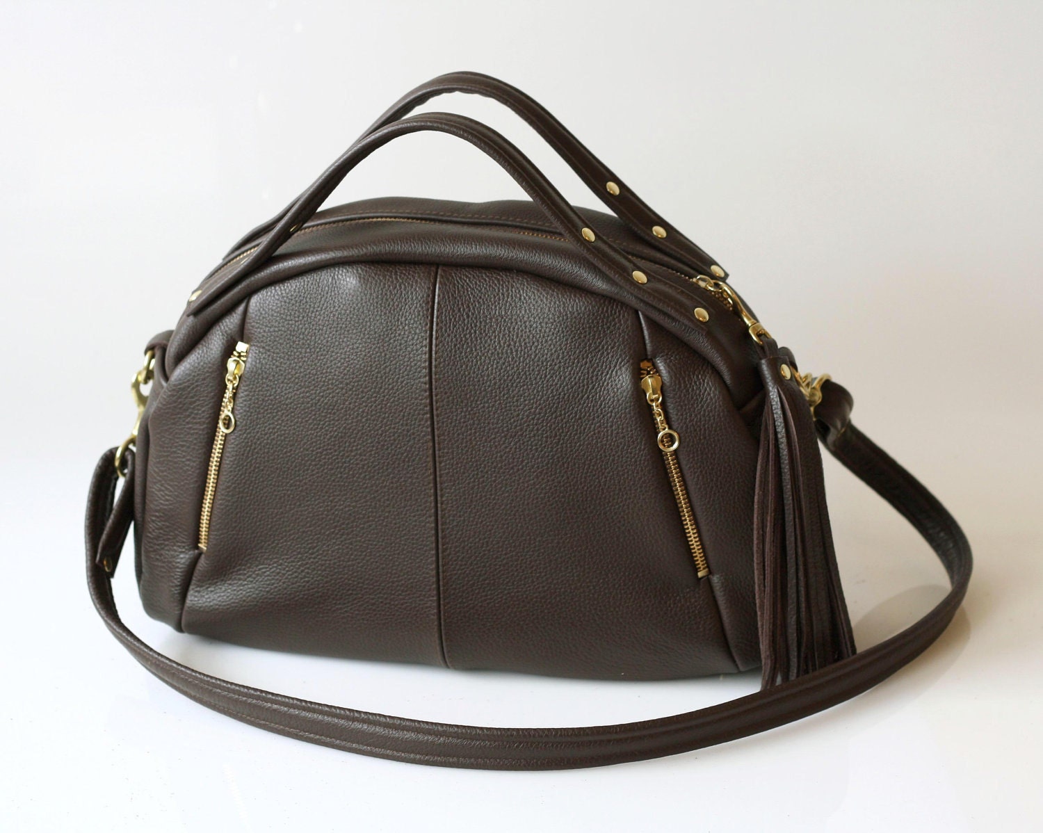 Leather bag purse OPELLE Baby Botanist Bag - Italian Pebbled Leather in Woodland