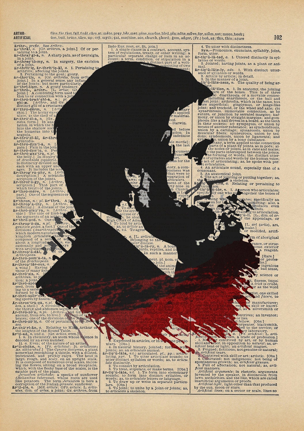 Abraham Lincoln Vampire Blood Original Art Print on an Antique Upcycled Bookpage