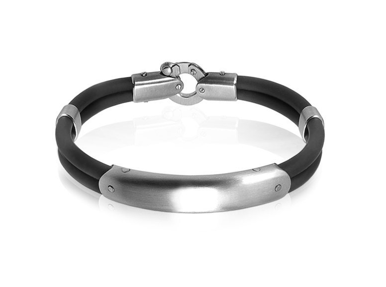 Rubber and Stainless Steel Men Bracelet