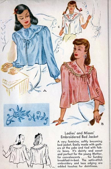 Vintage 40s McCall 1123 BEST Embroidered Bed Jacket Sewing Pattern Size Large 38-40