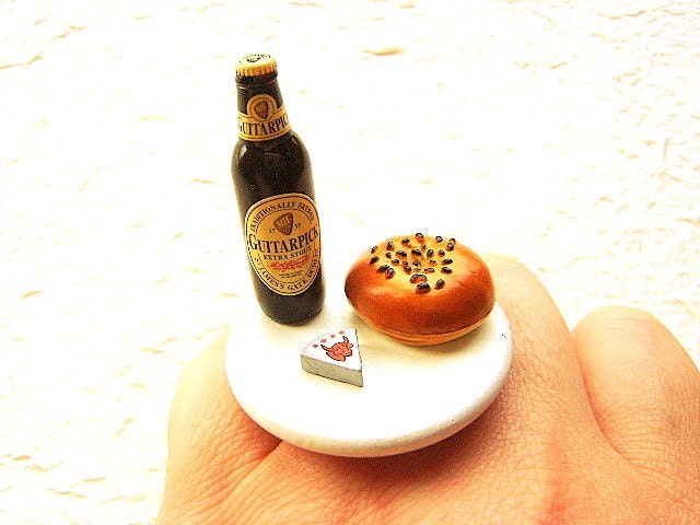 Beer Ring Bagel SardinesCheese  Miniature Food Jewelry