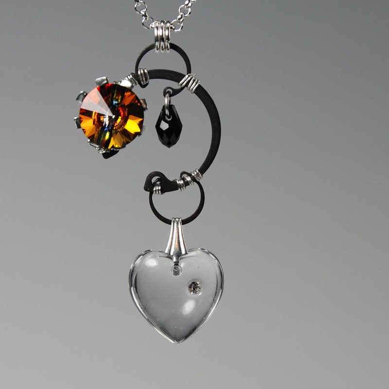 Dark Matter v8: Beautiful volcano Swarovski crystal wire wrapped industrial pendant