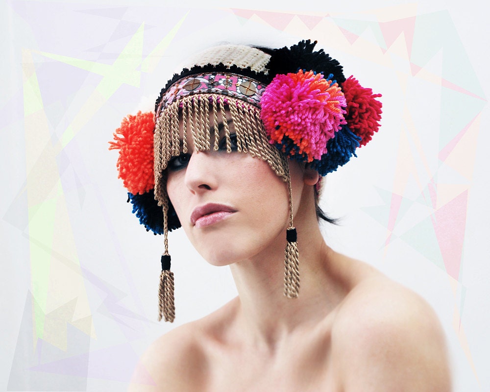 Ethnic pom pom ear warmer