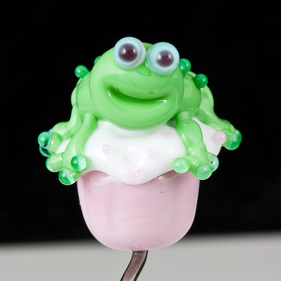 Frog on a Cupcake Lampwork Glass Bead