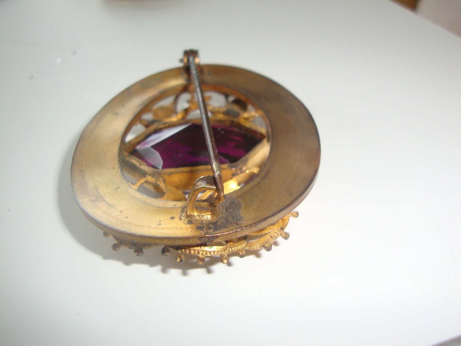 Art Nouveau Amethyst Glass Sash Pin or Brooch
