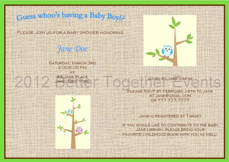 Printable DIY Owl Treetop Shower Birthday Invitation