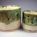 Olives and Pits Serving Set in Eggshell White with Ring of Warm Greens and Icy Aquas