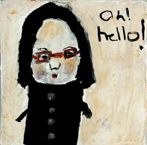Oh Hello - original mixed media 4x4 painting