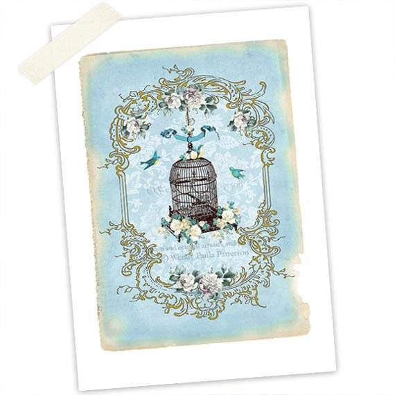 French Vintage Bird Cage Giclee Art Print Paris in the Spring