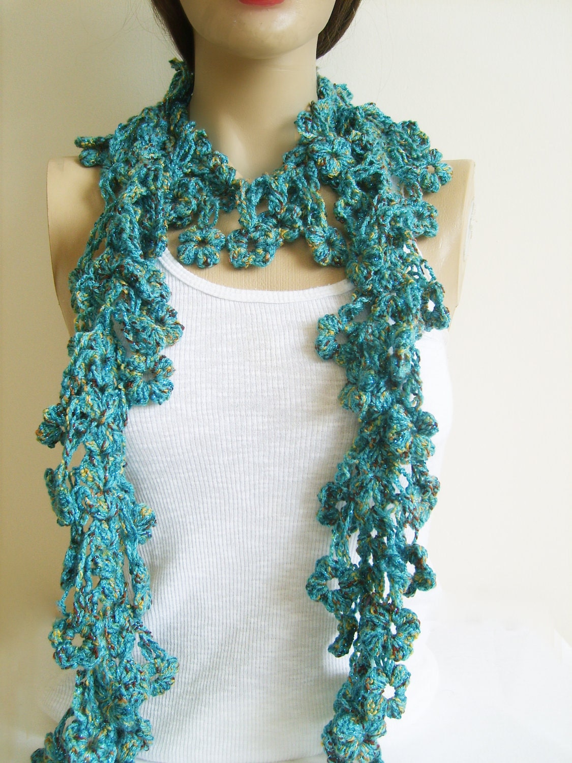 Green Knitted Scarf With Lovely by AnatolianAccessories on Etsy