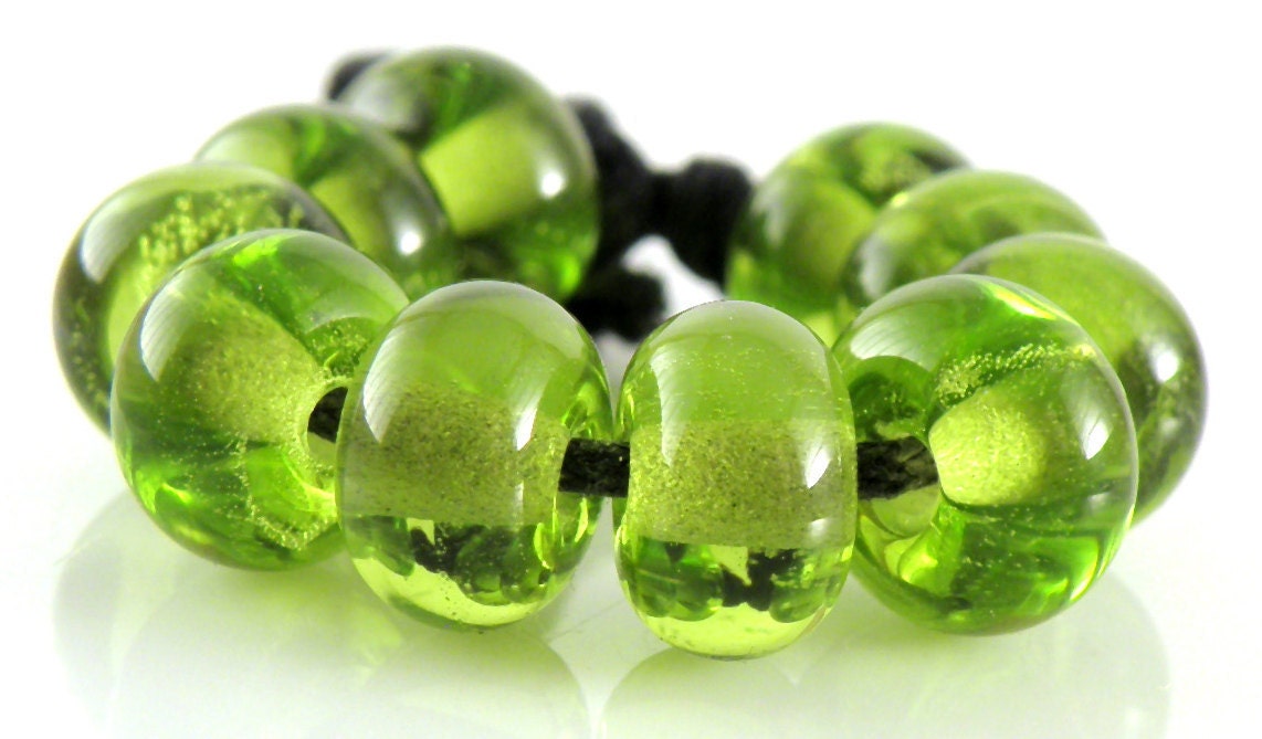 Transparent Olive Green Spacers - Handmade Lampwork Glass Beads - 5mm SRA (Set of 10 Spacer Beads)
