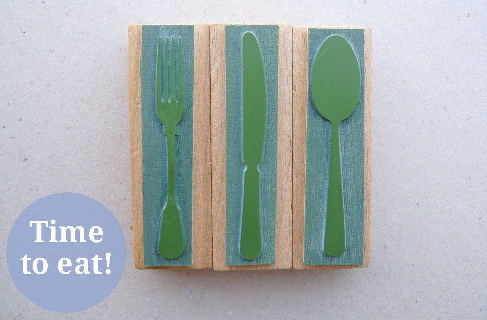 Rubber Stamp Set: Time to eat - Cutlery