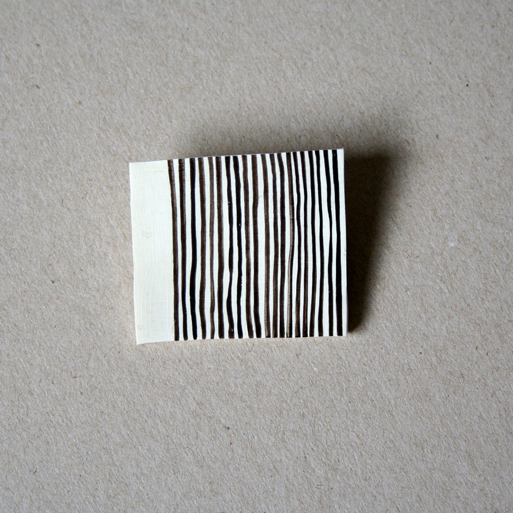 Geometric Brooch: River Bank (Black Thin Lines, Asymetric)
