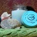 Rain scented candle in 4oz recycled baby food jar.