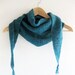 Handknit lightweight teal blue baby merino triangular garter stitch scarf