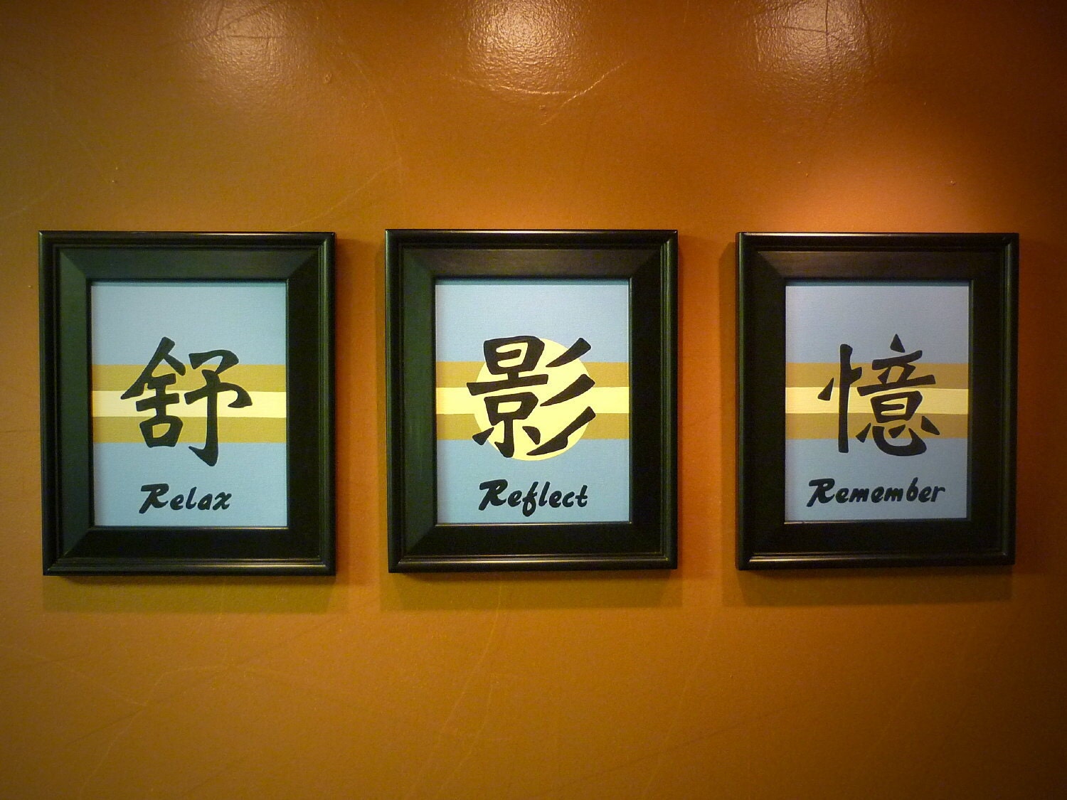 RELAX REFLECT REMEMBER w/English Asian Chinese Symbol Wall Art Decor Handpainted Any Color