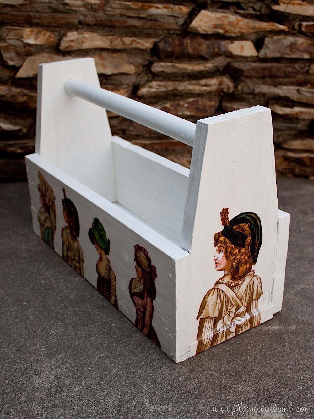 French Shabby Wooden Tool Box / Caddy