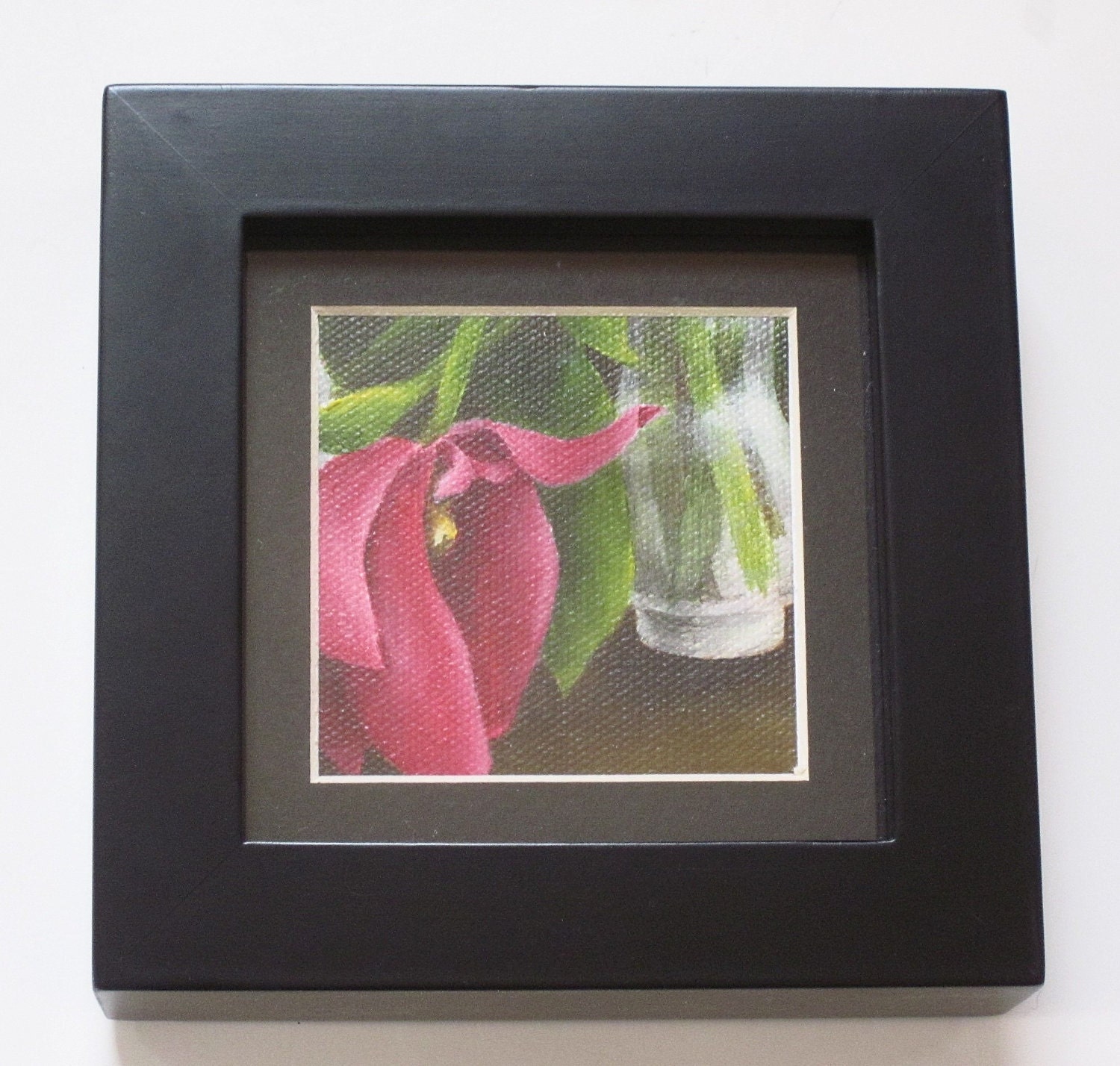 Framed Flower Painting Spring Floral Garden Art Pink Tulip