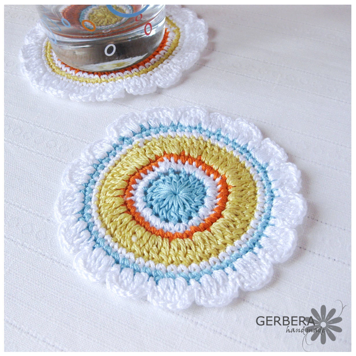 Crochet Coasters/Doilies of Multicolor Set of 3 Shades cotton 10 cm