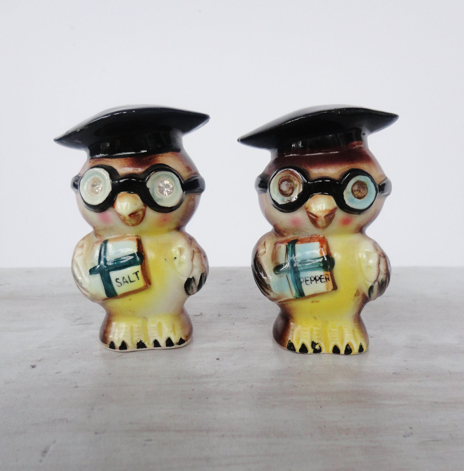 Vintage Owl - Salt & Pepper Shakers - Graduation