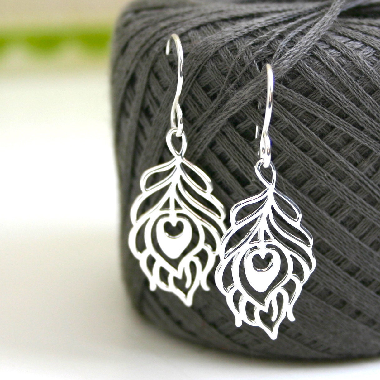 Silver peacock earrings - simple modern jewelry