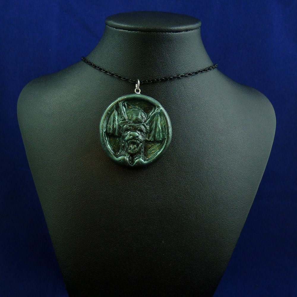 Dark Green the Hound Amulet Necklace with Chain - Polymer Clay Jewelry