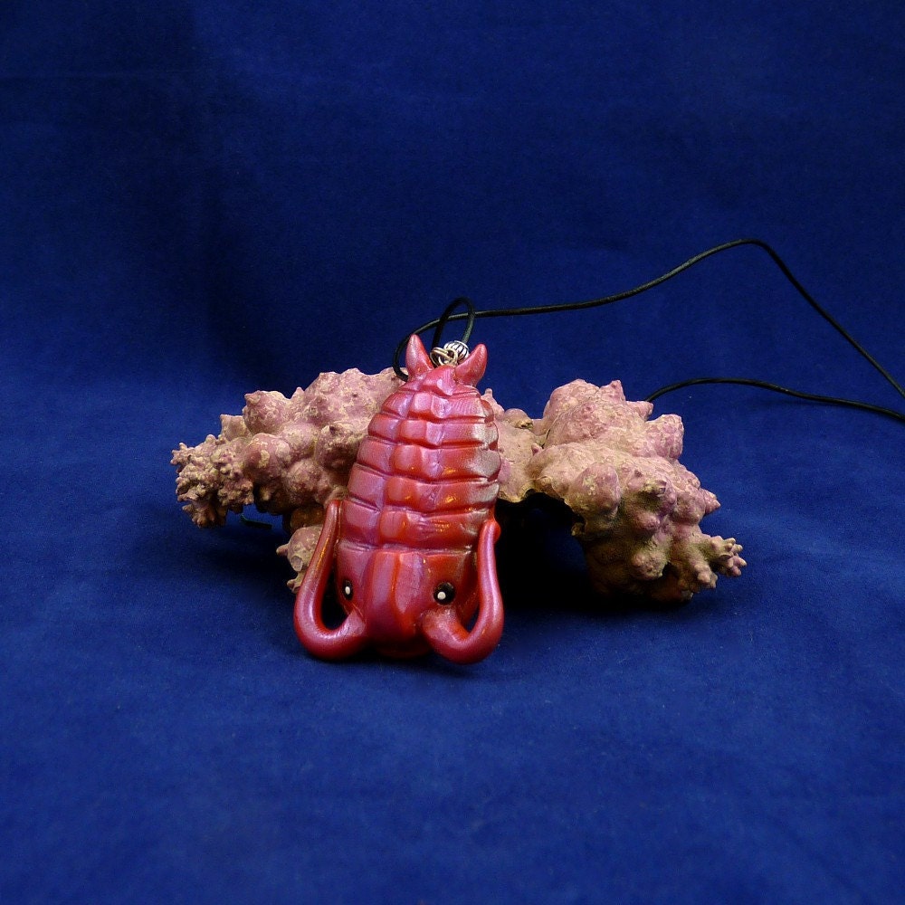 Red Iridescent Trilobite Necklace- Handmade Fossil Inspired Jewelry
