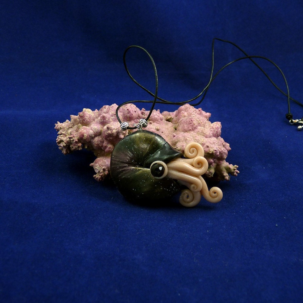 Deep Space Nautilus Necklace - Polymer Clay Cephalopod Jewelry