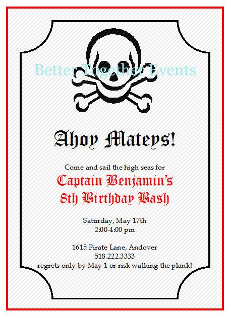 Printable Pirate Birthday Party Invitation