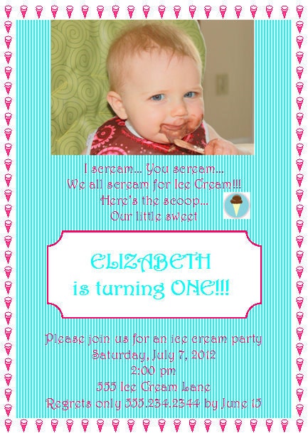 Printable DIY Ice Cream Party Shower Birthday Invitation