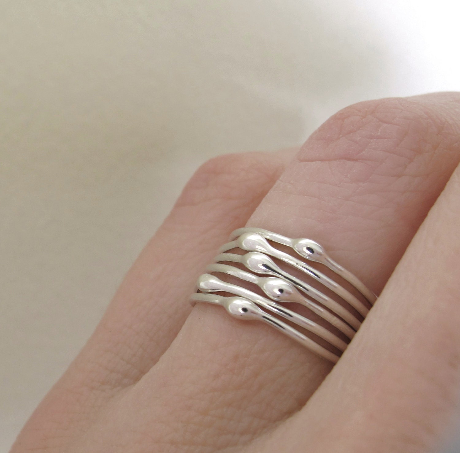 Sterling Silver Stacking Ring Set - Rain - Set of Six