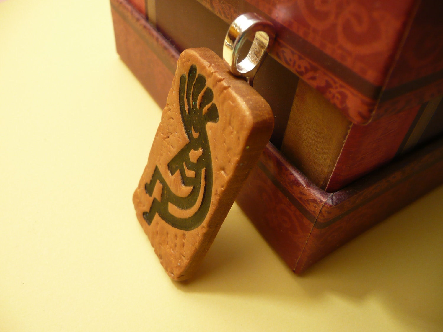 Kokopelli Pendant Southwestern Native American gold black - handmade polymer clay jewelry