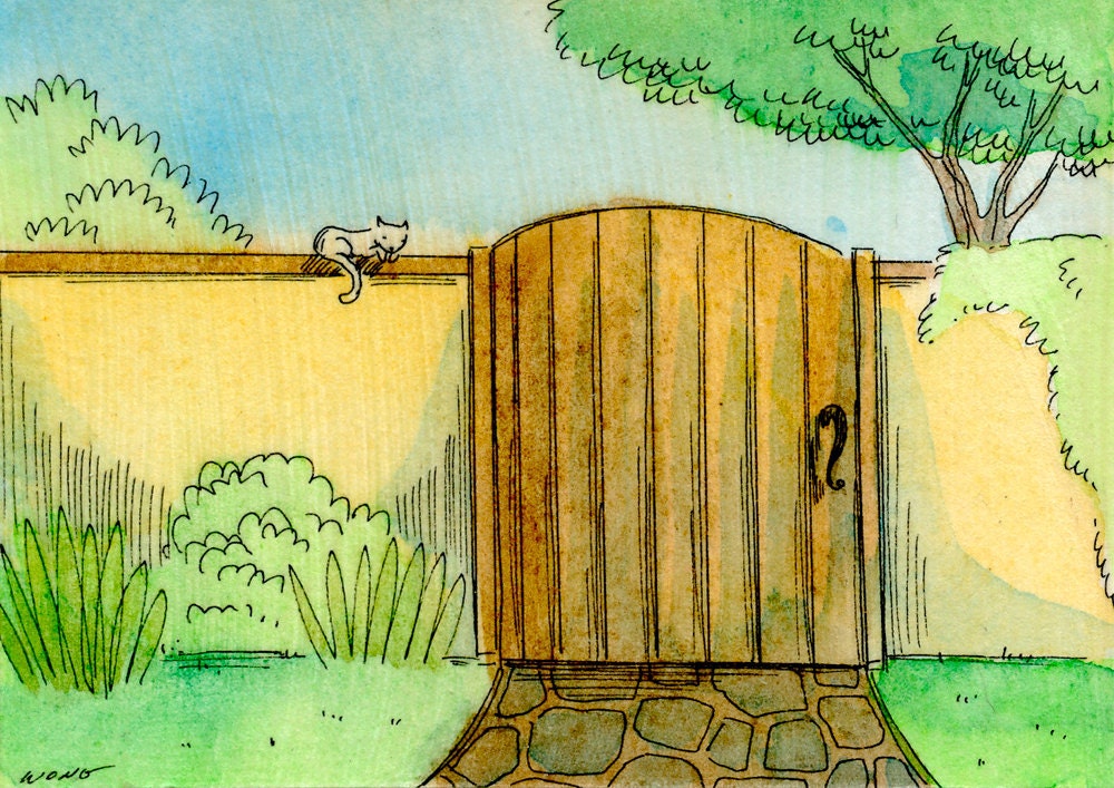 Original ACEO Painting -- Garden gate