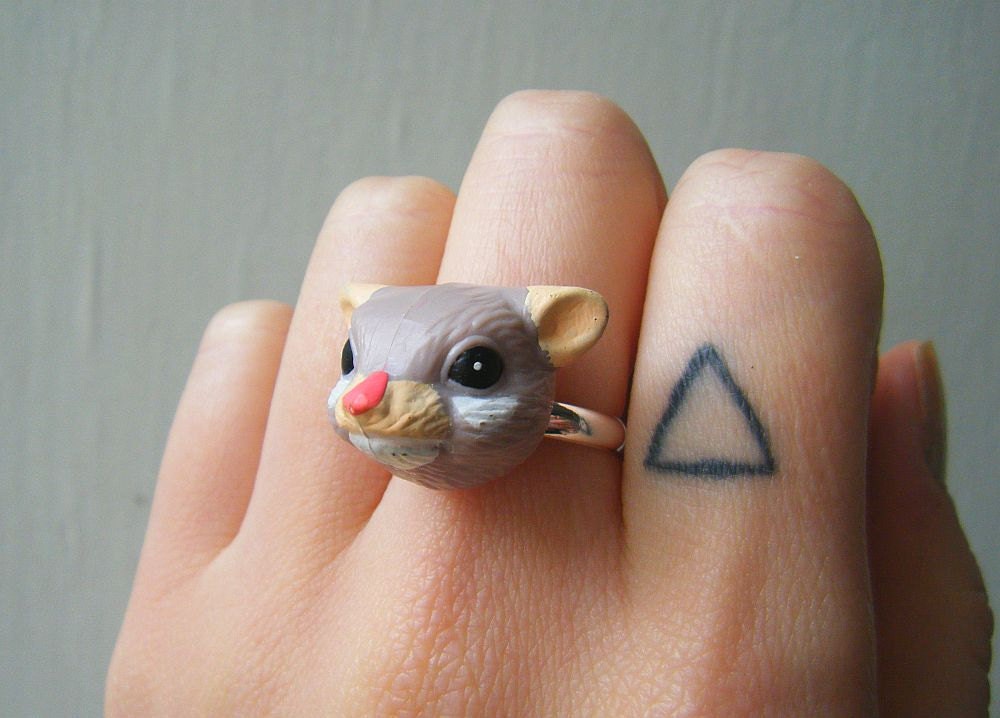 Adjustable Ring - Vintage Plastic Pygmy-Possum Head - Plastaxidermy Collection