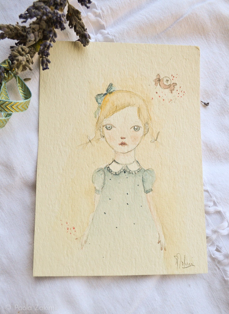 Little girl Portrait, Original Watercolor