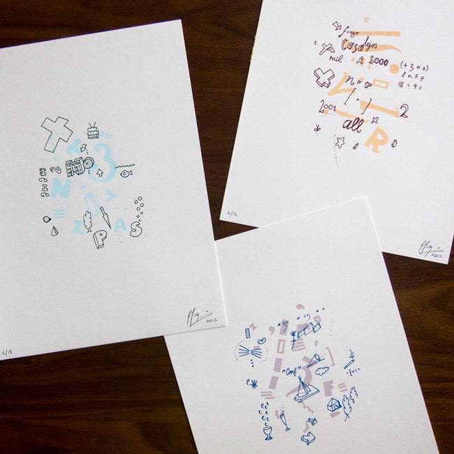 Sketches in Colour series (3 limited edition silkscreens, 9" x 12" unframed)