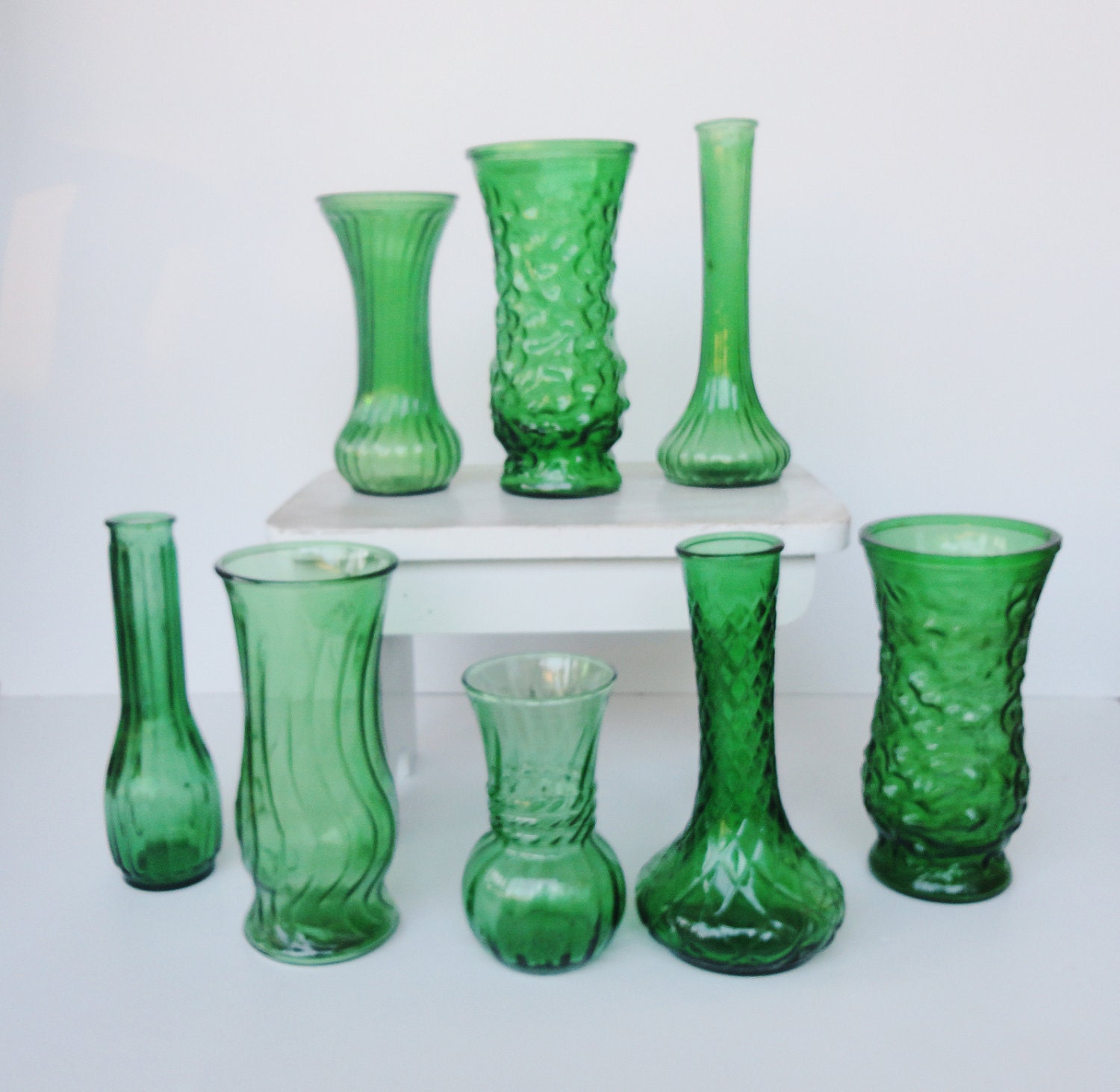 Green Glass Vases - Wedding Collection - Set No.08