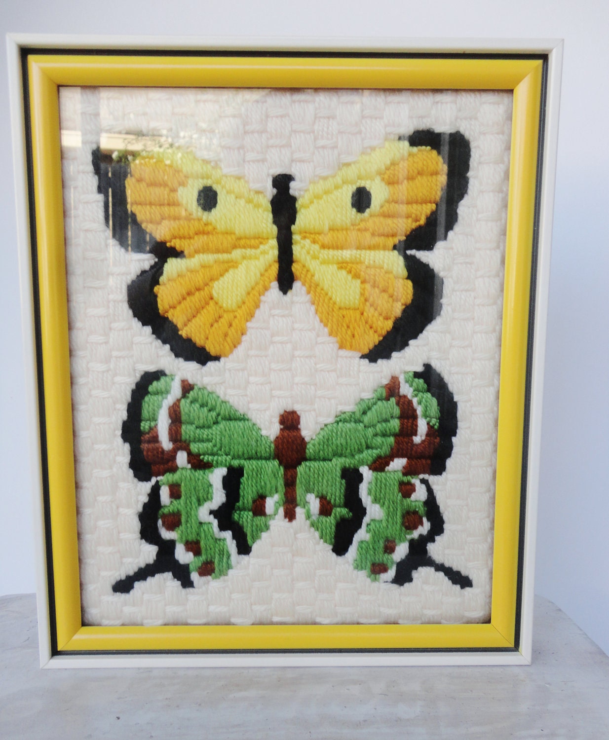 Vintage Embroidered Butterfly Art - 70's