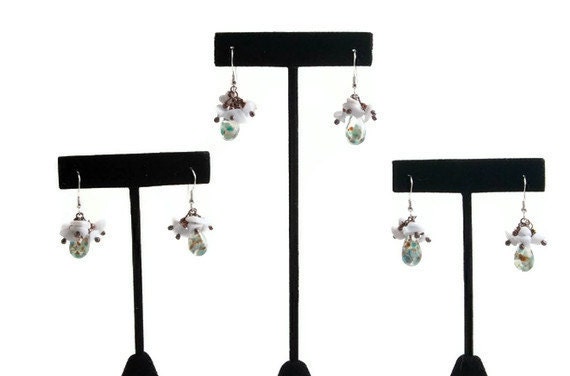Blue Bridesmaid Earrings Agate Art Glass and Sterling Silver Set of 3 pairs - Ocean Wave