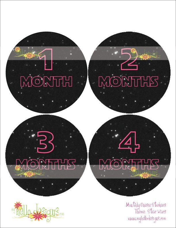 Monthly Onesie Sticker (Girl): Star Wars (Pink)