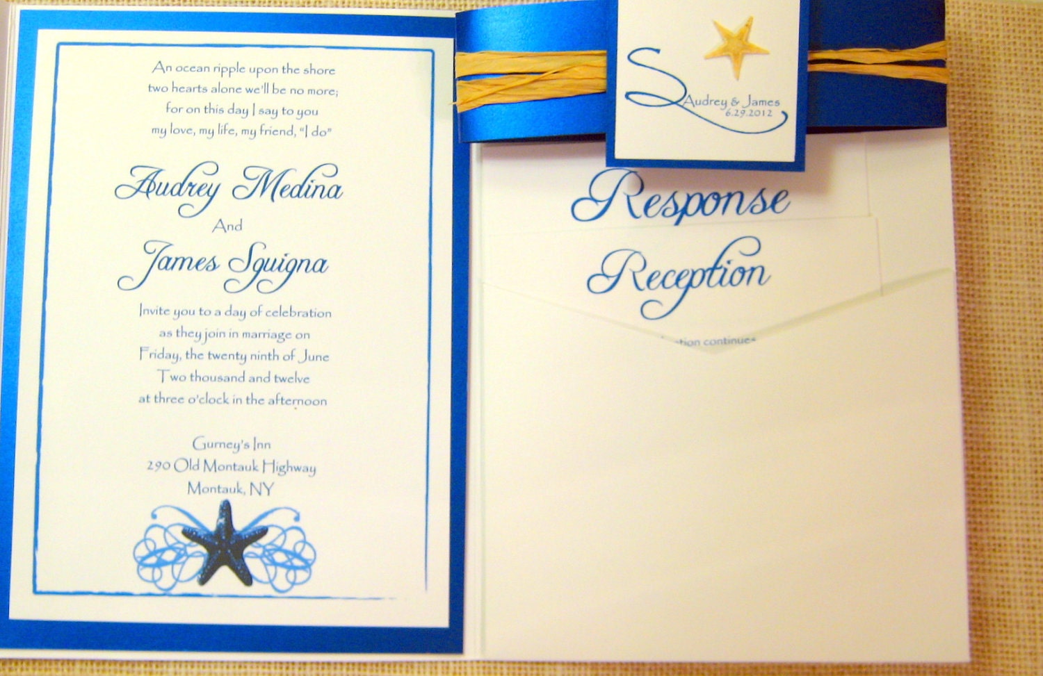 Seaside maritime Starfish Pocket Wedding Invitation Set